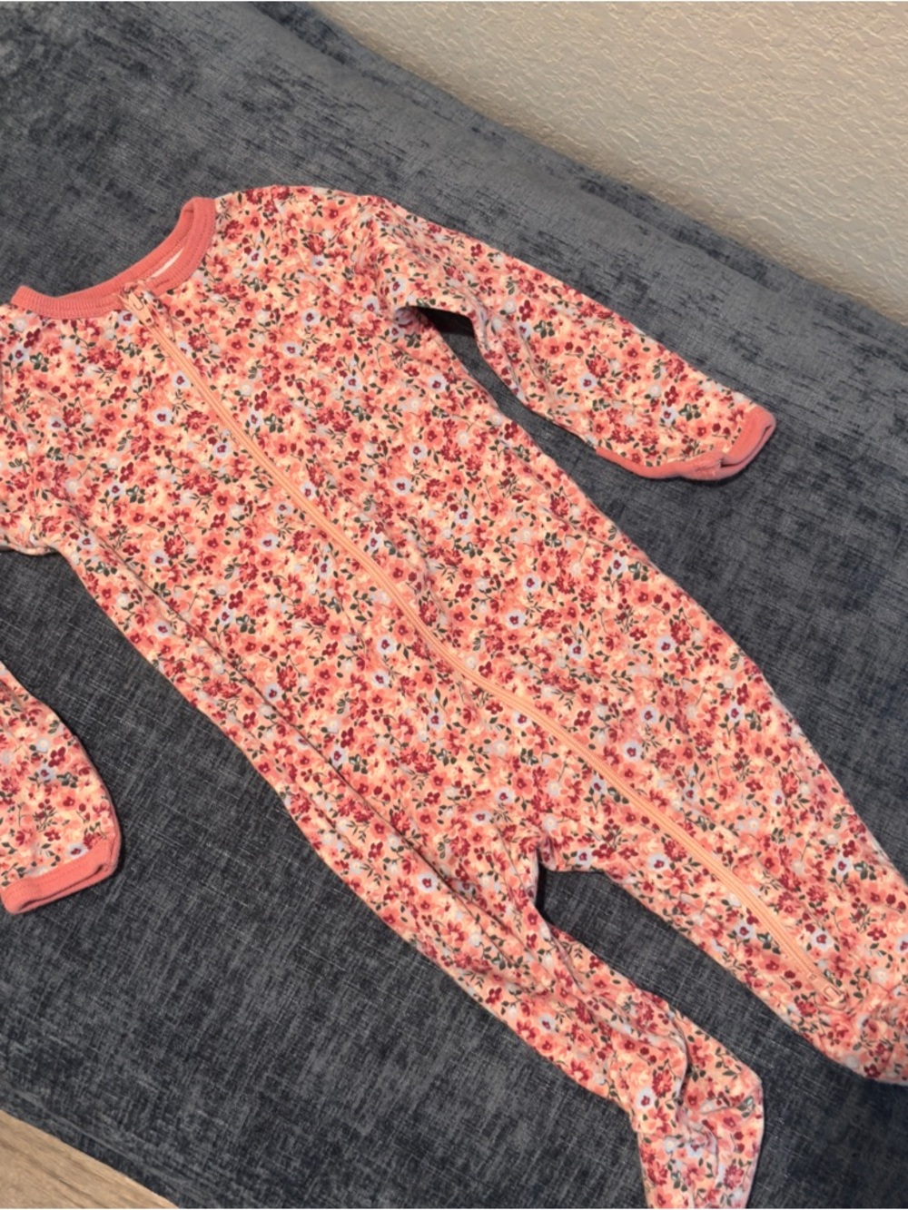 wonder nation Pink Floral Zip-Up Footed One-Piece